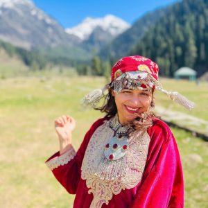 Dress in Kashmir golden wheels
